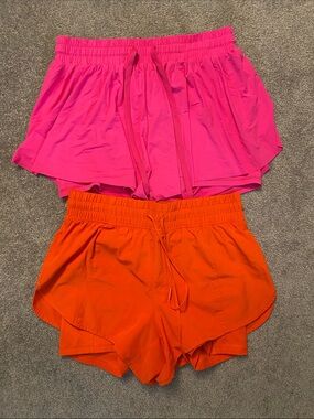 Women’s Elastic Waist Running Shorts - Pink & Orange 2 for 1